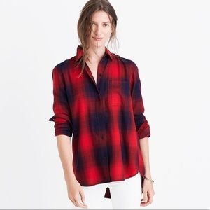 Madewell Ex Boyfriend Plaid Shirt Red Navy Flannel
